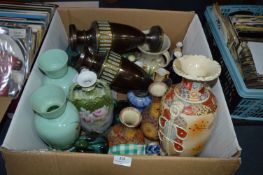Box Containing Pottery and Glassware Vases, etc...