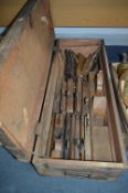 Wooden Toolbox and Contents of Wood Working Planes