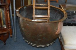 Large Copper Log Bowl with Folding Wine Rack
