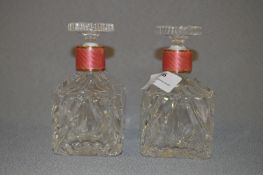 Pair of Gilt Enameled Glass Bottles with Stoppers