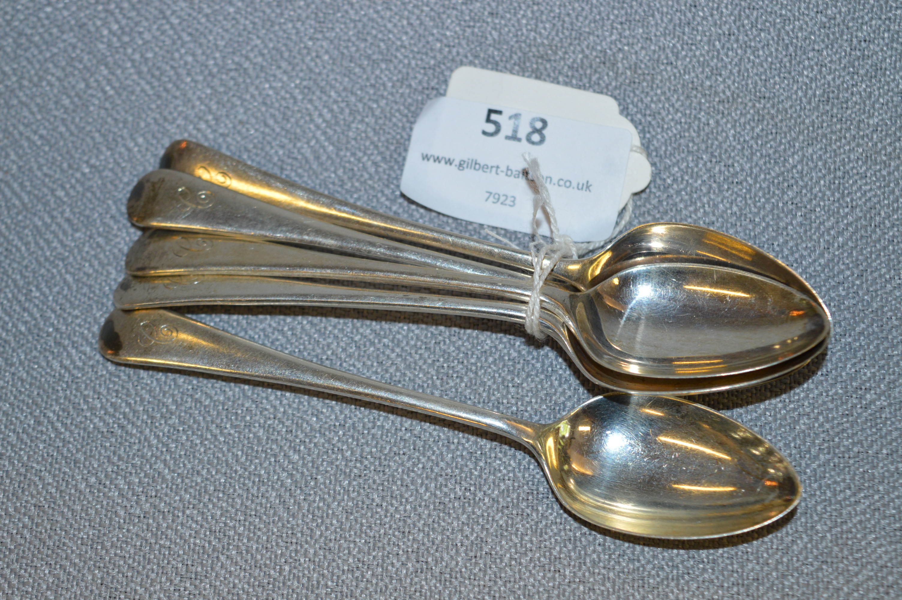 Set of Five Hallmarked Silver Teaspoons - Sheffield 1921 approx 78g