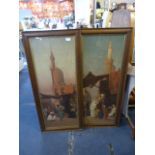 Pair of Oak Framed Coloured Prints - Arabian Market Scenes