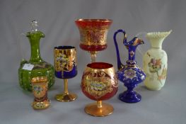Gilt & Floral Decorated Goblets and Decanters