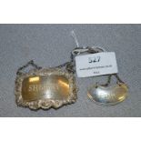 Two Hallmarked Silver Decanter Label "Sherry" and "Port" - Approx 23g
