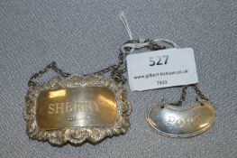 Two Hallmarked Silver Decanter Label "Sherry" and "Port" - Approx 23g