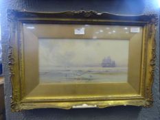 Gilt Framed Watercolour - Coastal Scene by Hubert Coop