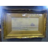 Gilt Framed Watercolour - Coastal Scene by Hubert Coop