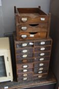 Box Wood Sixteen Drawer Cabinet and Three Drawer Desktop File Cabinet