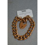 9cT Gold Chain Bracelet with Padlock Charm - Approx 16.6g
