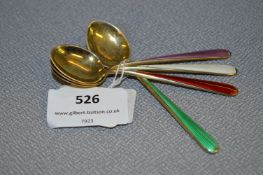 Set of Four Silver 925 & Enamel Handled Coffee Spoons - 33g gross