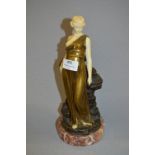 1920's Bronze & Ivory Ferdinand Preiss Figurine on Marble Base 30cm Tall