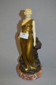 1920's Bronze & Ivory Ferdinand Preiss Figurine on Marble Base 30cm Tall