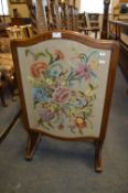 Oak Framed Table Fire Screen with Needlework Panel