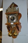 Oak Cased Dutch Wall Clock with Brass Decoration