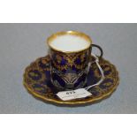 Aynsley Blue & Gilt Coffee Cup with Hallmarked Silver Holder - Sheffield 1911
