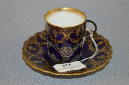 Aynsley Blue & Gilt Coffee Cup with Hallmarked Silver Holder - Sheffield 1911