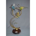 Budgerigars on Brass Stand