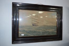 Ebonised Framed Print - Sailing Ship with Paddle Steamer by Schars Alquist