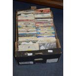 Box Containing 45rpm Vinyl Records 70's & 80's Artists