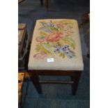 Oak Piano Stool with Needlework Cushioned Top