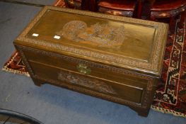 Camphor Wood Chest with Oriental Carved Panels