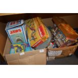 Two Boxes of Vintage Children's Toys; Superman Bag