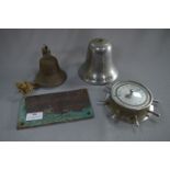 Two Boat Club Bells, Ships Wheel Barometer and a L