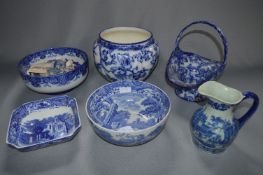 Blue & White Pottery Jardiniere, Fruit Bowls, Jug, etc.