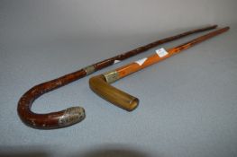 Horn Handled Walking Cane and Silver Banded Walking Cane