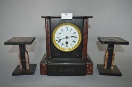 Slate & Marble Effect Mantel Clock With a Pair of Stands