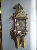 Wood Cased Dutch Wall Clock with Brass Decoration