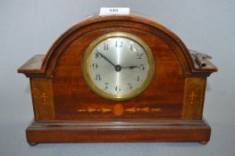 Edwardian Mahogany Inlaid Mantel Clock with Key