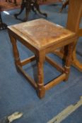 Oak Mouseman Stool with Tan Leather Seat