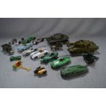 Collection of Nineteen Dinky Model Race Cars and Military Vehicles