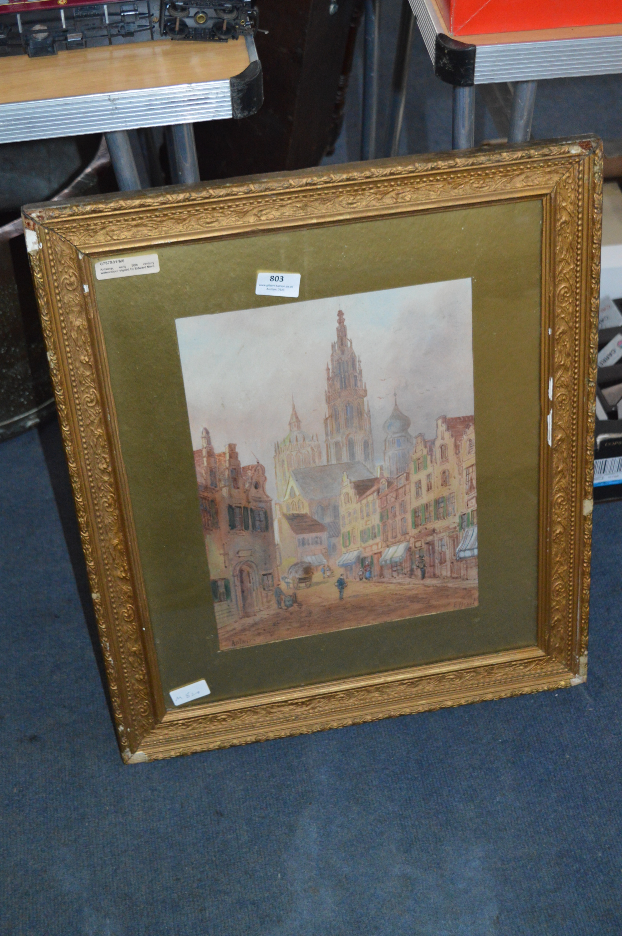 Gilt Framed Watercolour - Antwerp by Edward Nevil