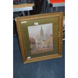 Gilt Framed Watercolour - Antwerp by Edward Nevil