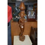 Tall African Carved Wood Figurine - Water Carrier