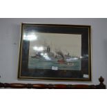 Framed Watercolour -Steam Ship signed W.H. Page 1986