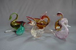 Six Murano Glass Bird Ornaments