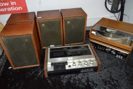 1970's Record Deck, Amplifier, Cassette Desk and Speakers