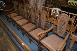 Set of Four Oak Barley Twist Dining Chairs and Two Armchairs