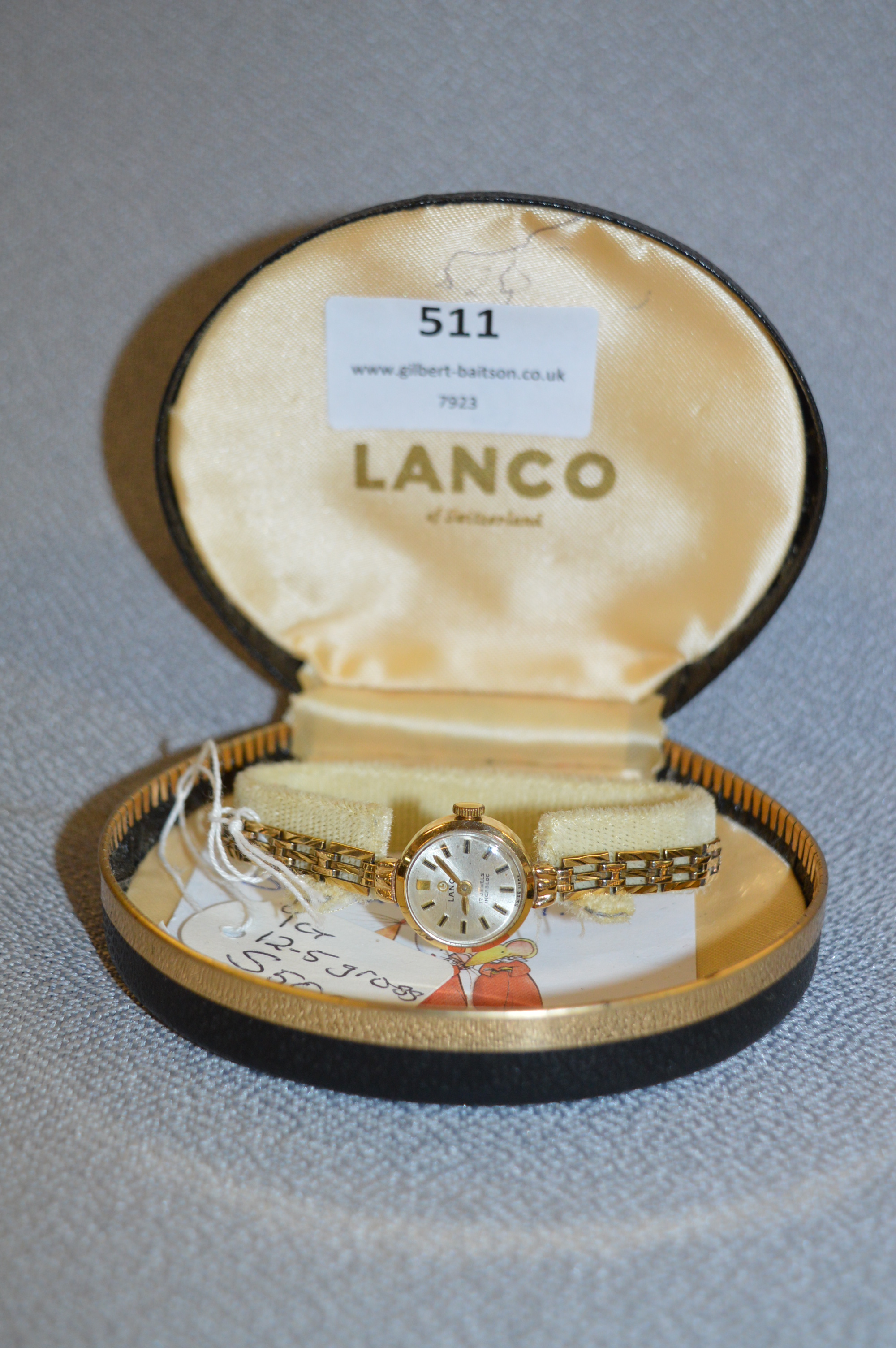 Lanco Ladies 9cT Gold Wristwatch and Strap - 12.5g gross