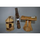 African Carved Wood Stool and Pipe