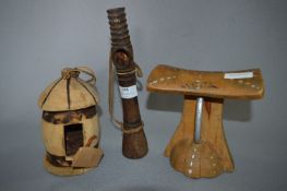 African Carved Wood Stool and Pipe