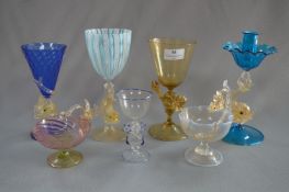 Selection of Murano Glass Goblets, Candlestick wit