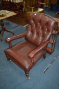 Oxblood Leather Edwardian Buttonback Armchair