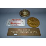 Wilson Dishes, Brass Safe Sign and Two Nameplates