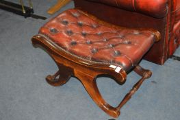 Mahogany Framed Red Leather Buttoned Stool