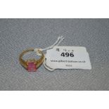 Ladies 9cT Gold Dress Ring Set with Pink Stone