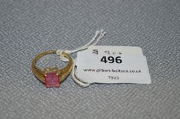 Ladies 9cT Gold Dress Ring Set with Pink Stone